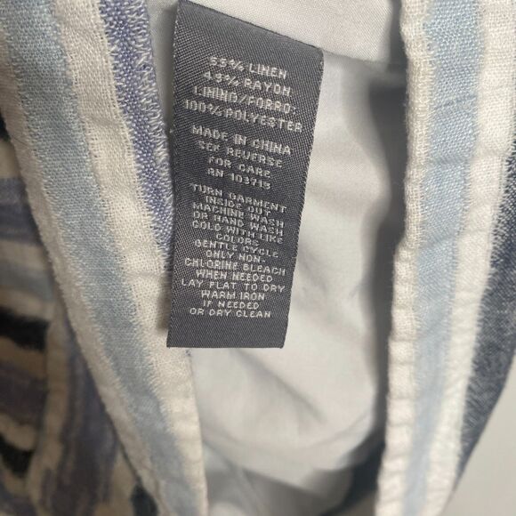 Sharagano Fully Lined Linen Blend Blue White Striped Keyhole Back Dress Size 6 - Picture 10 of 13